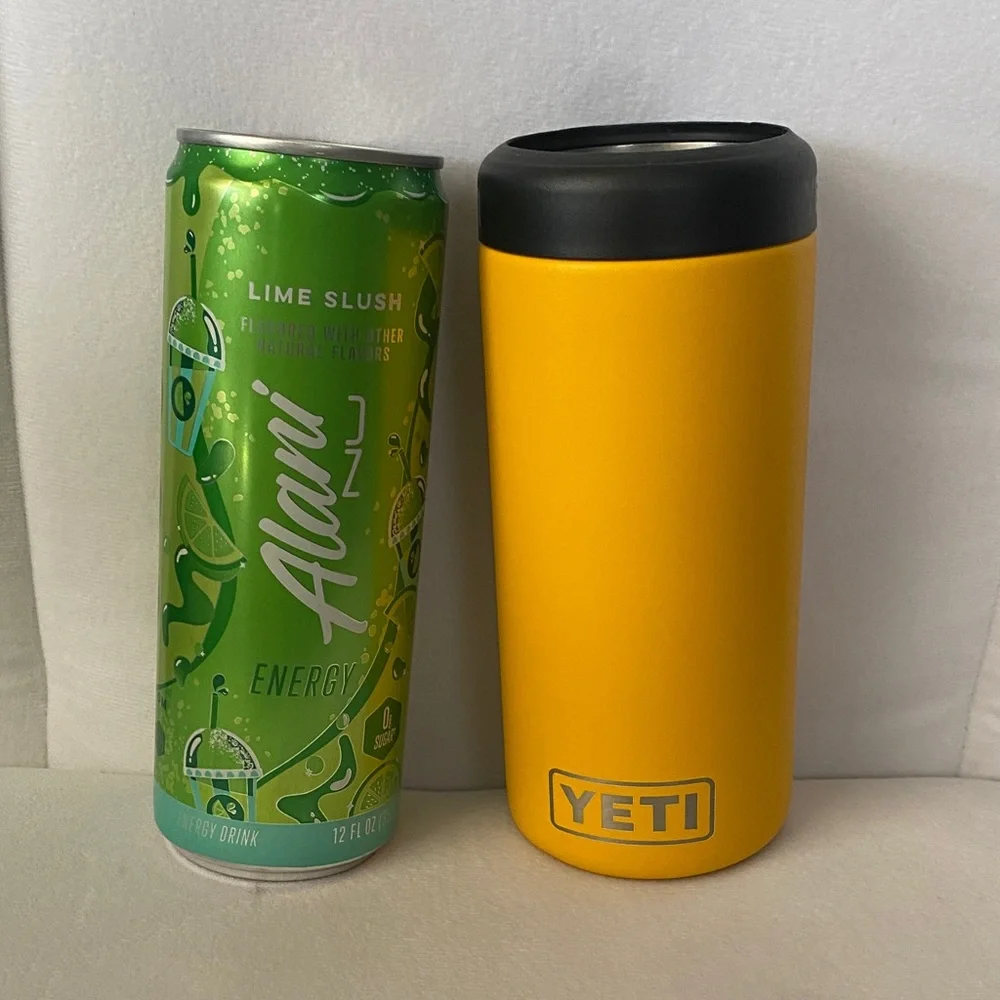Yeti Yellow Slim Can Cooler with Black Top - Picture 2 of 4